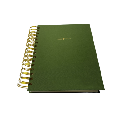 Hardcover custom spirla W-O journal notebook with pen and shipping box 